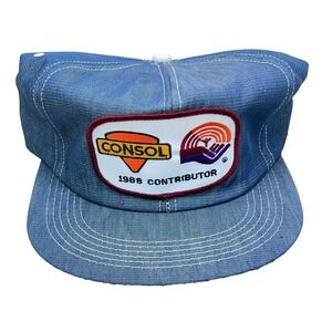 Vintage Denim Trucker Hat Cap Made USA 80s Consol Coal Mining Patch United Way